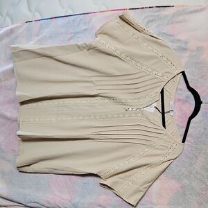 Elegant Cream Lace-Trim Blouse